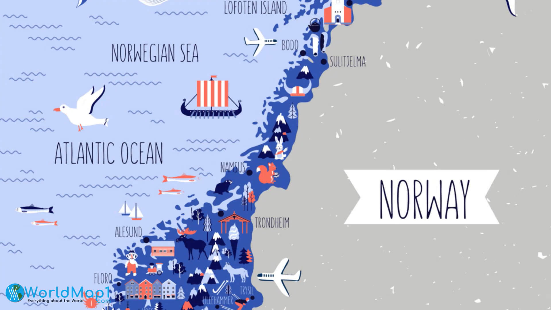 Norway Animal Map with Atlantic Ocean